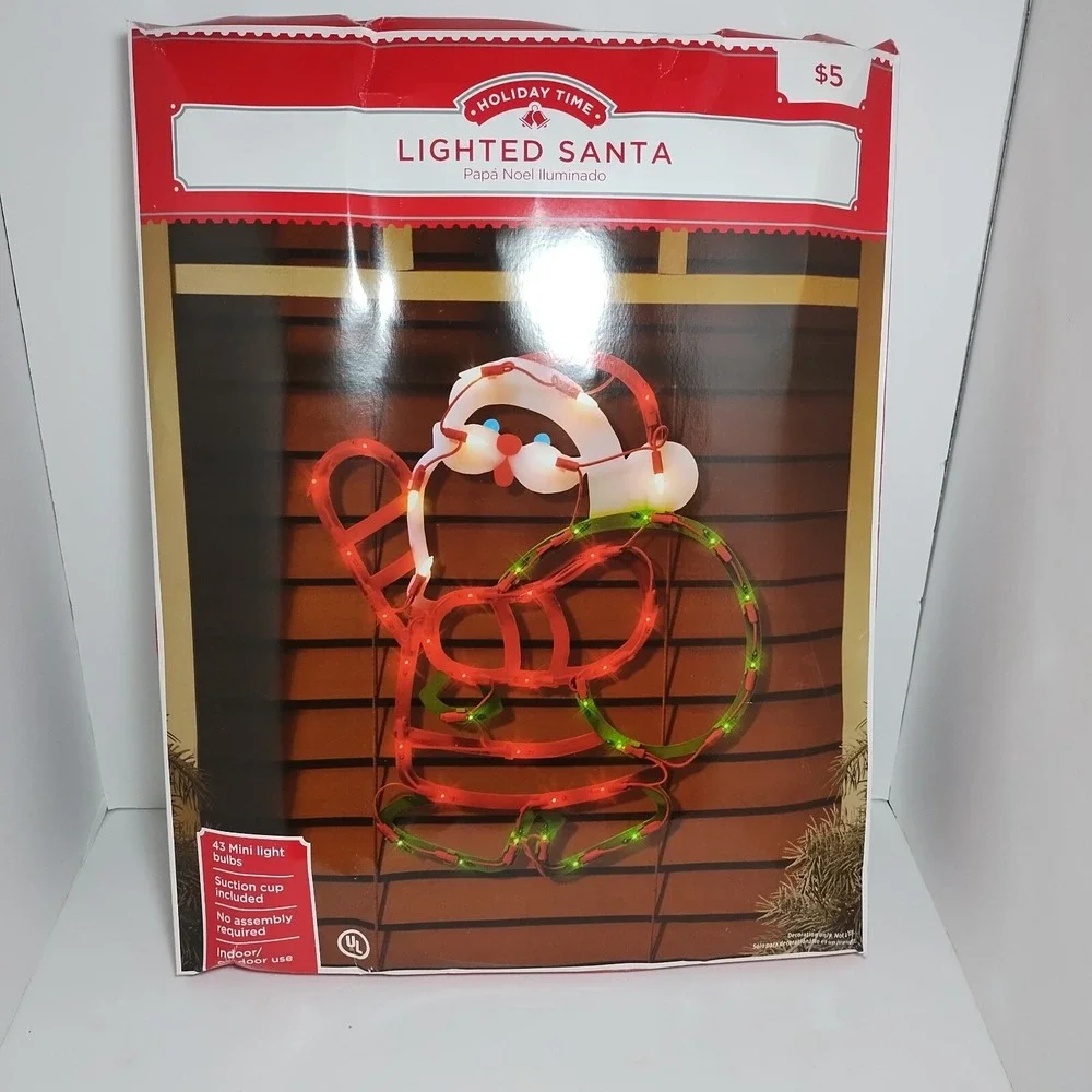Lot Of 5 Holiday Time Lighted Santa Wall Window Decoration No Assembly 43 Lights